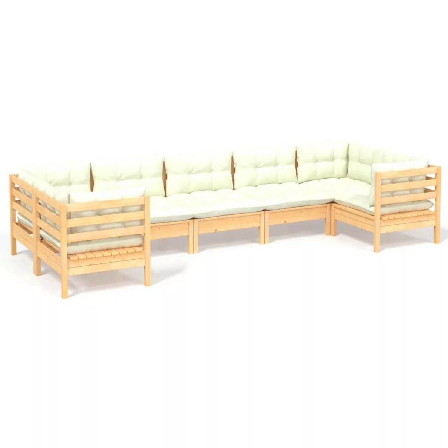 vidaXL 7-tlg Garten-Lounge-Set mit Creme Kissen Kiefernholz Modell 12 günstig online kaufen