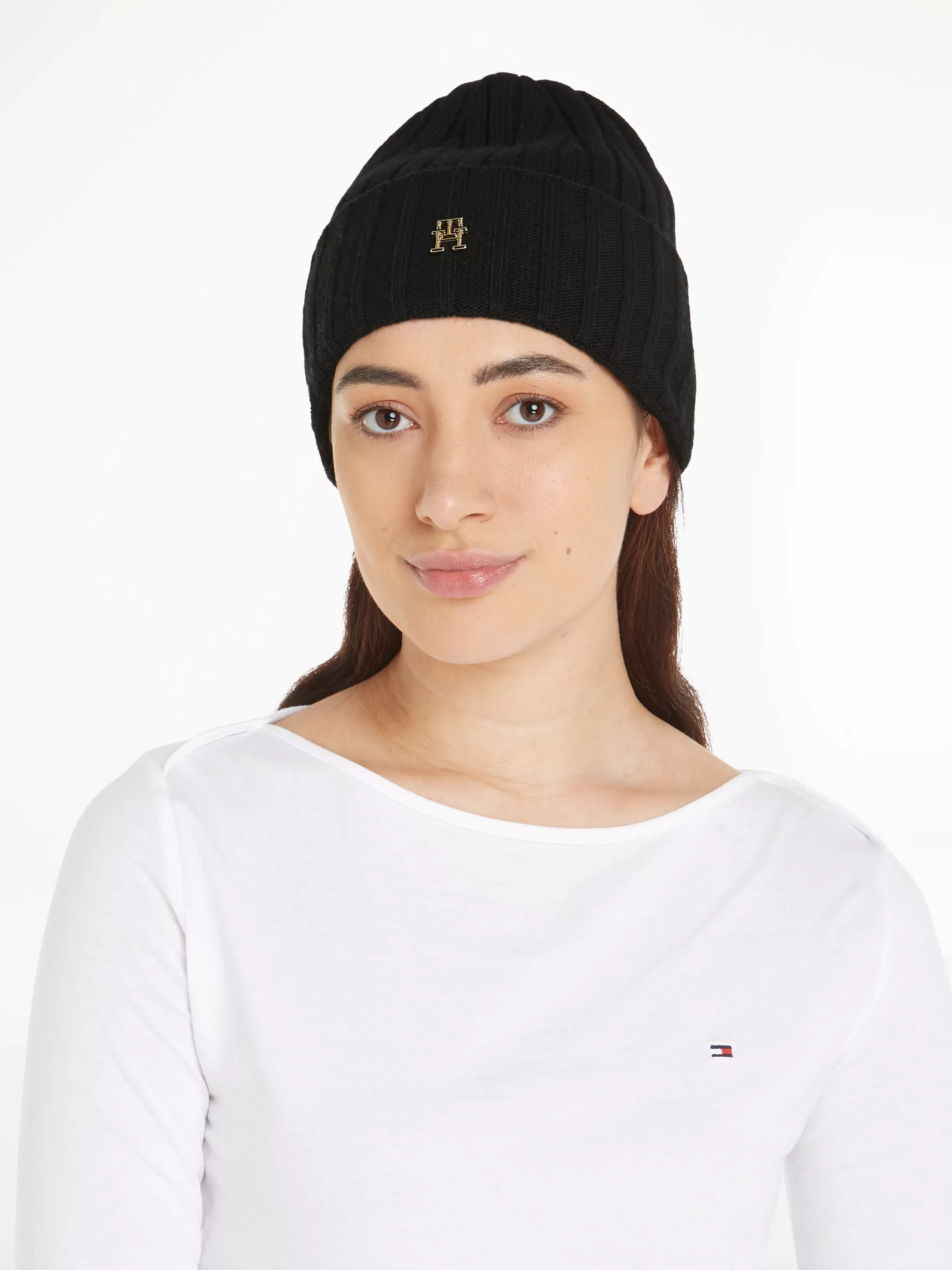 Tommy Hilfiger Strickmütze "ESSENTIAL CHIC BEANIE", mit Markenlabel aus Met günstig online kaufen