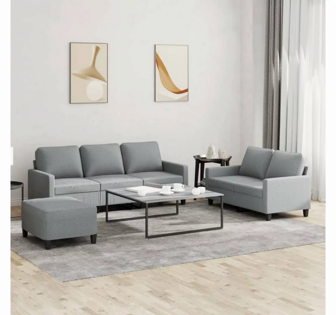 vidaXL Sofa Sofagarnitur mit Kissen Stoff, 3-tlg., Hellgrau günstig online kaufen