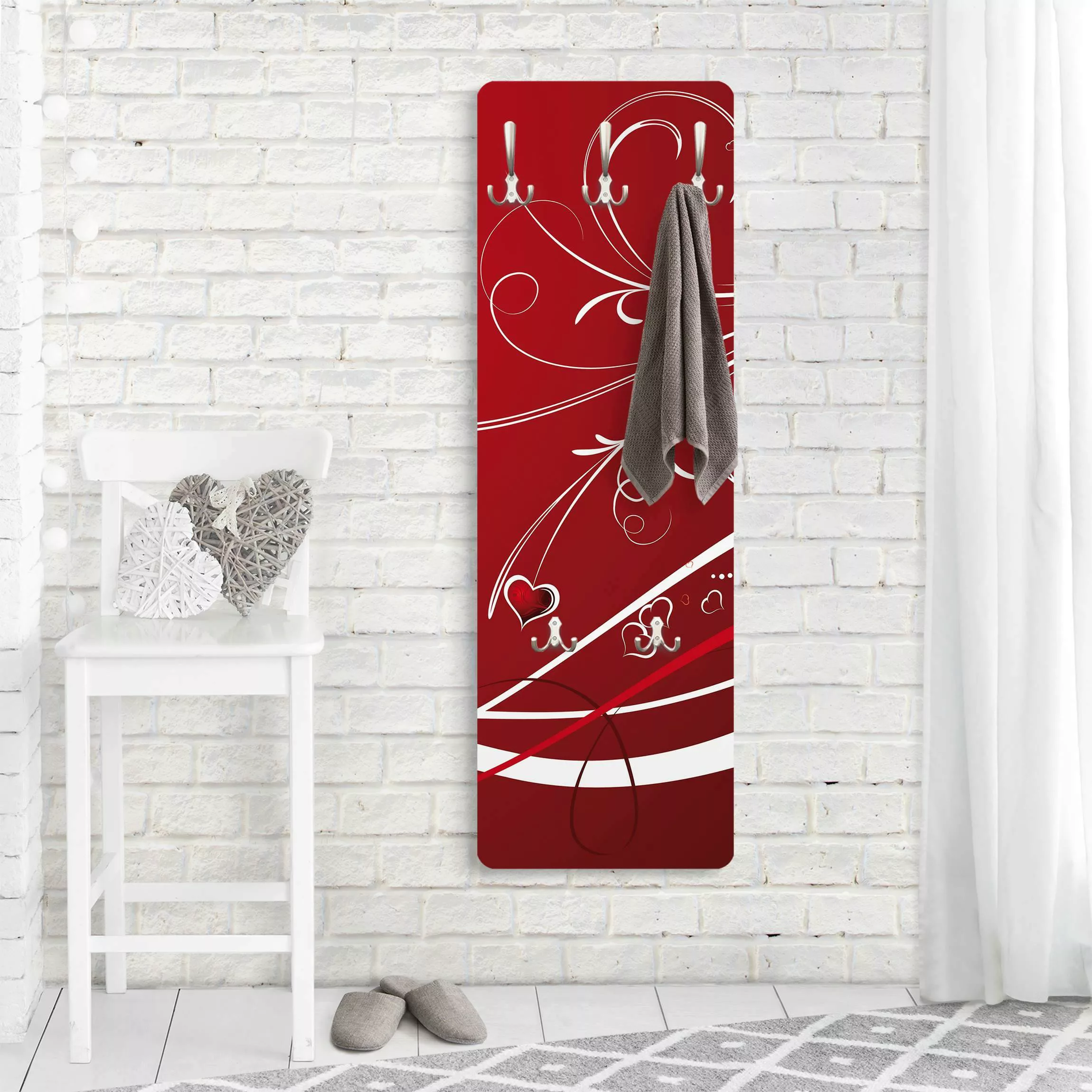 Wandgarderobe Holzpaneel Muster & Textur Red Hearts günstig online kaufen