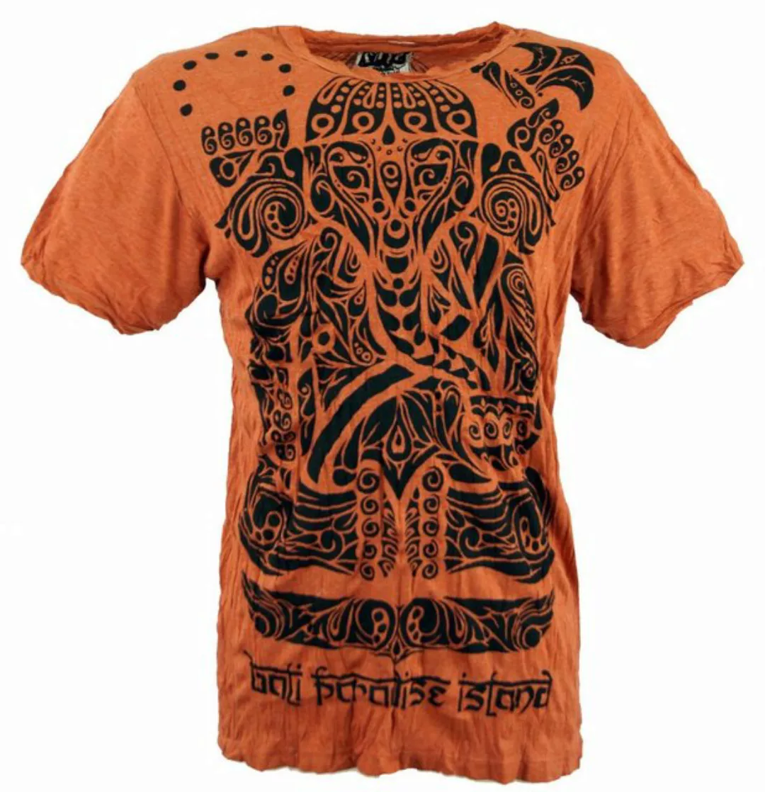 Guru-Shop T-Shirt Sure Herren T-Shirt Tribal Ganesha - rostorange Goa Style günstig online kaufen
