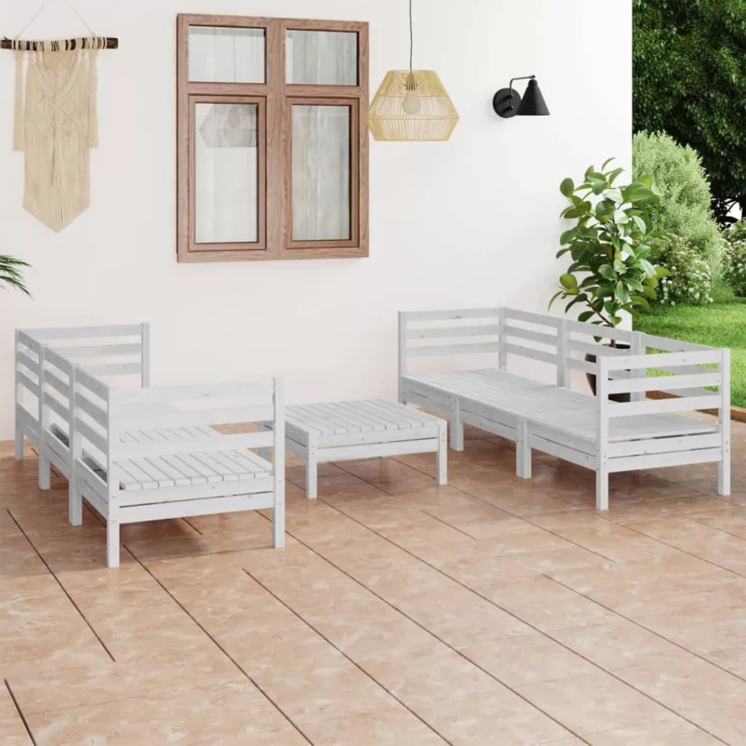 7-tlg. Garten-lounge-set Weiß Massivholz Kiefer günstig online kaufen