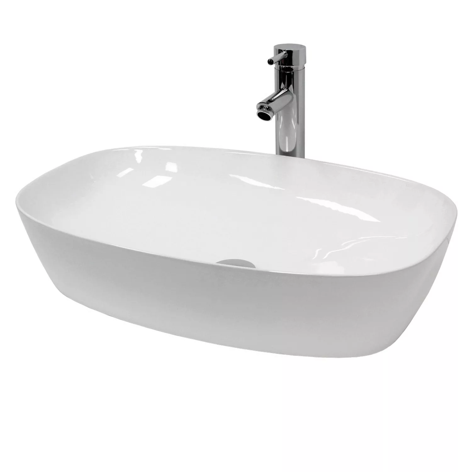 ECD Germany Waschbecken 605x380x140 mm Keramik Oval Ablaufgarnitur ohne Übe günstig online kaufen