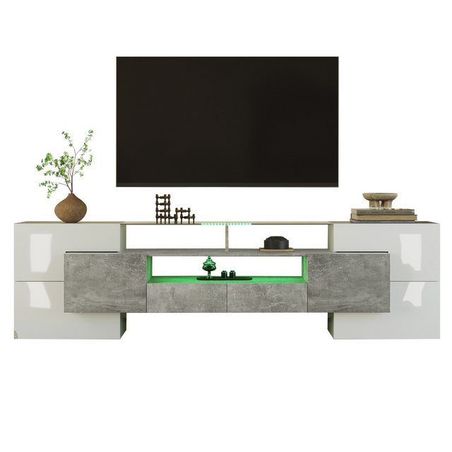 OKWISH TV-Schrank Lowboard TV Schrank (1-St., Weiß+Grau, 200 cm) LED-Beleuc günstig online kaufen