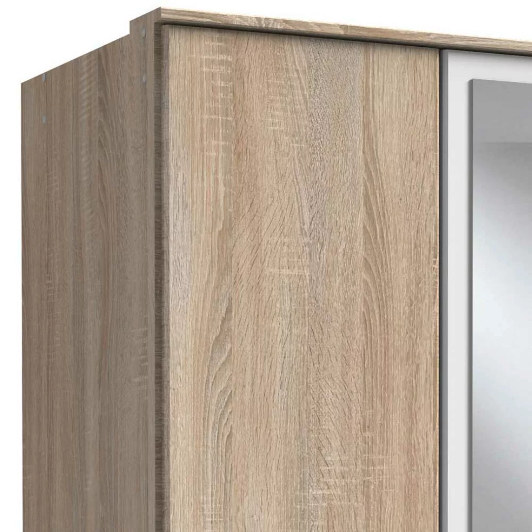Schlafzimmerkleiderschrank mit Spiegel in Eiche Sägerau Weiß günstig online kaufen