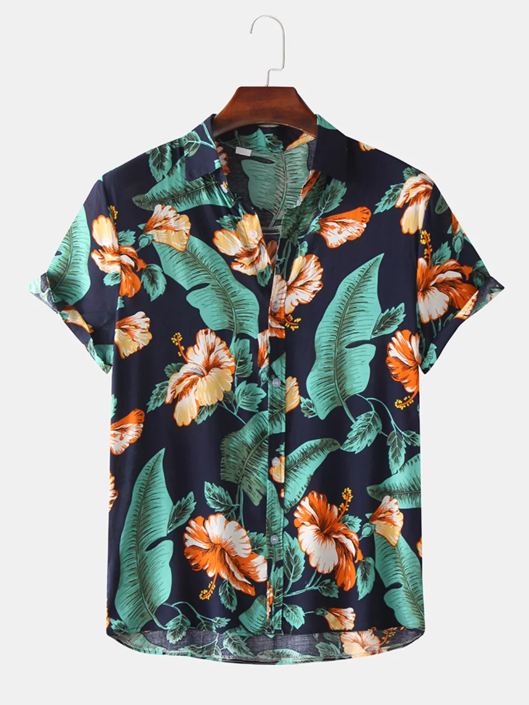 Herren Hawaiian Tropical Plant Blumendruck Kurzarmhemden günstig online kaufen
