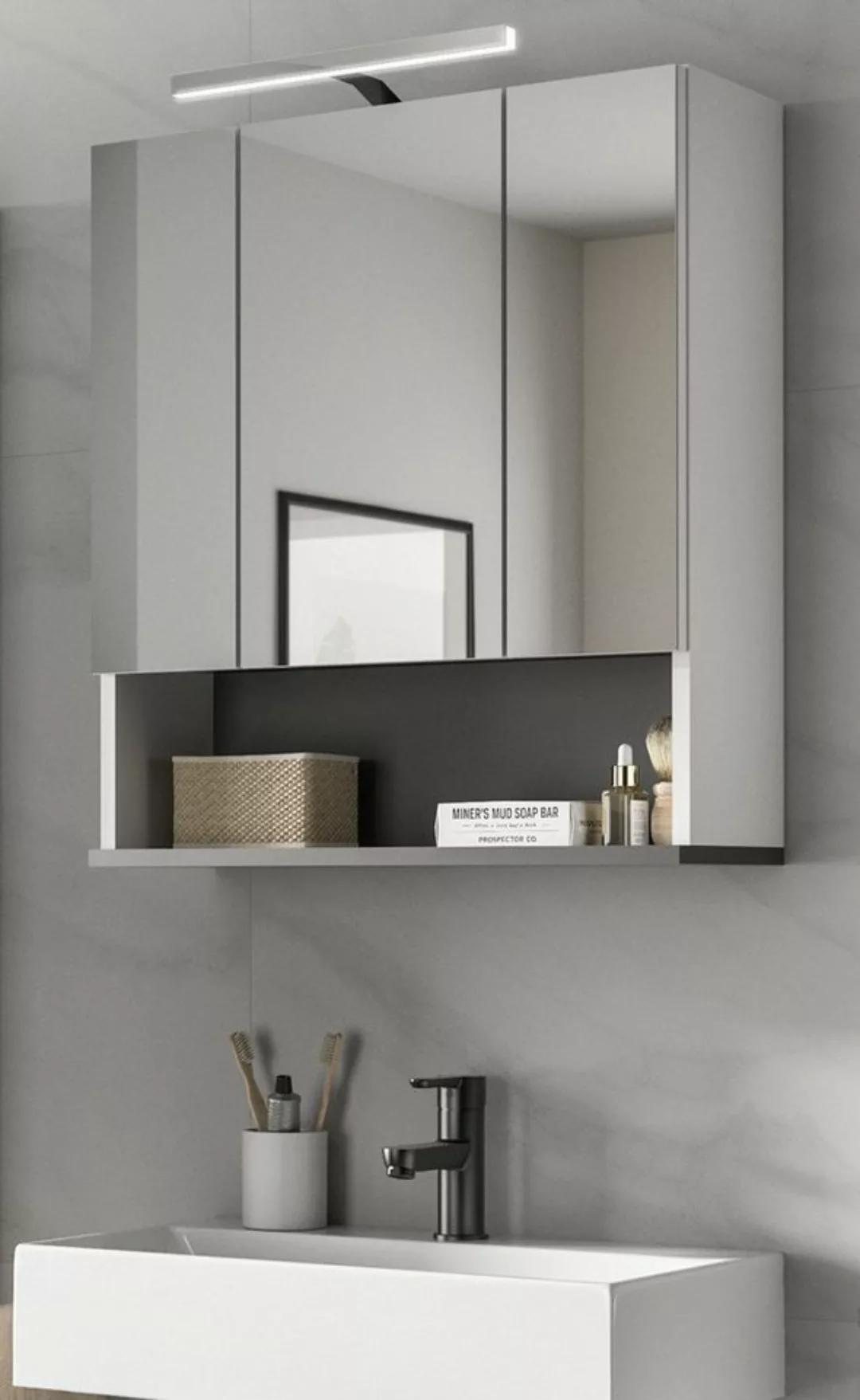 xonox.home Badezimmerspiegelschrank Rocket (Badschrank weiß mit grau Anthra günstig online kaufen