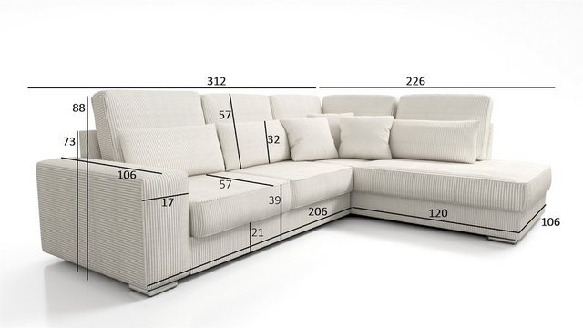 Fun Möbel Ecksofa Sofa NEVIO XL Stoff Scala mit Ottomane, inkl. Rückenkisse günstig online kaufen