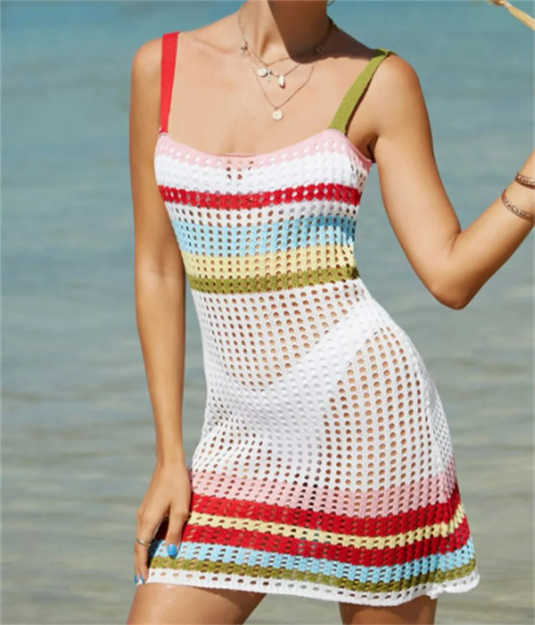 Wrathquake Strandkleid Damen Sommer-Riemchen-Patchwork-Strandrock, rückenfr günstig online kaufen