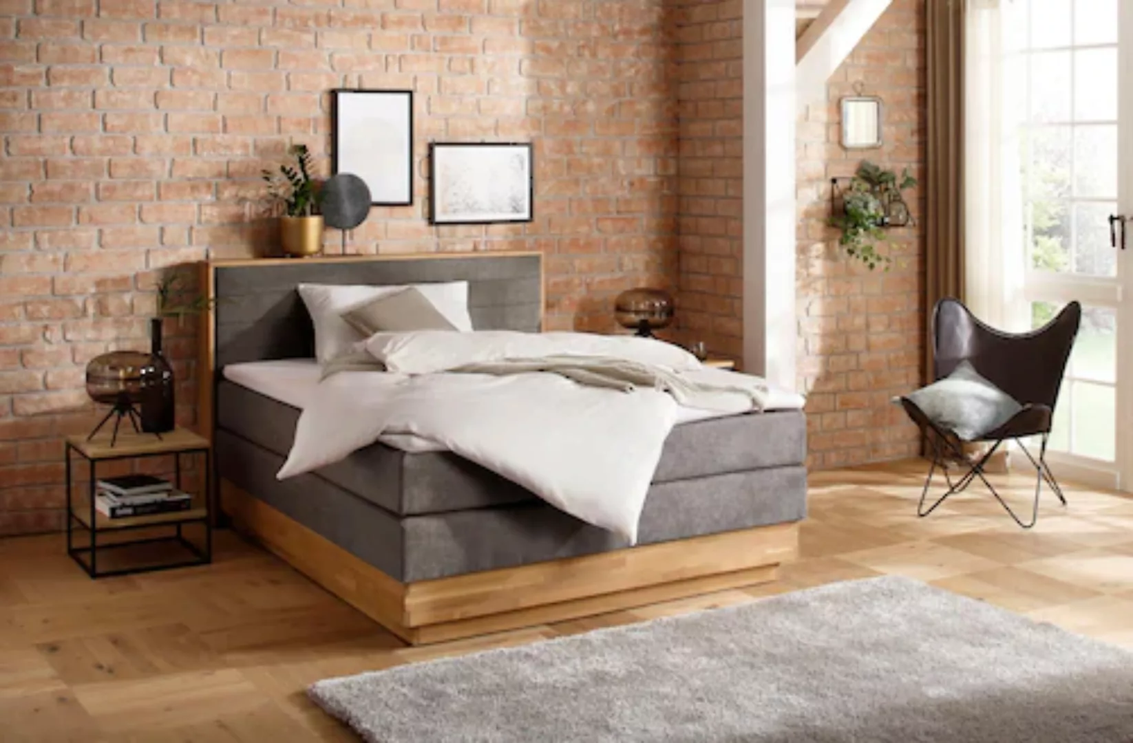 Home affaire Boxspringbett Cavan, Eiche, inkl. Bettkasten & Topper, verschi günstig online kaufen