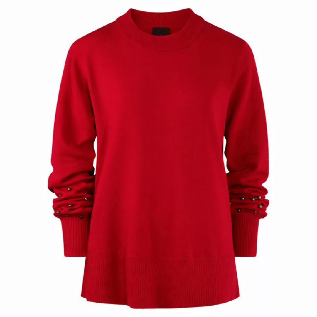 ZE-ZE Nordic Stehkragenpullover Pullover mit modischer Verzierung am Arm Pe günstig online kaufen