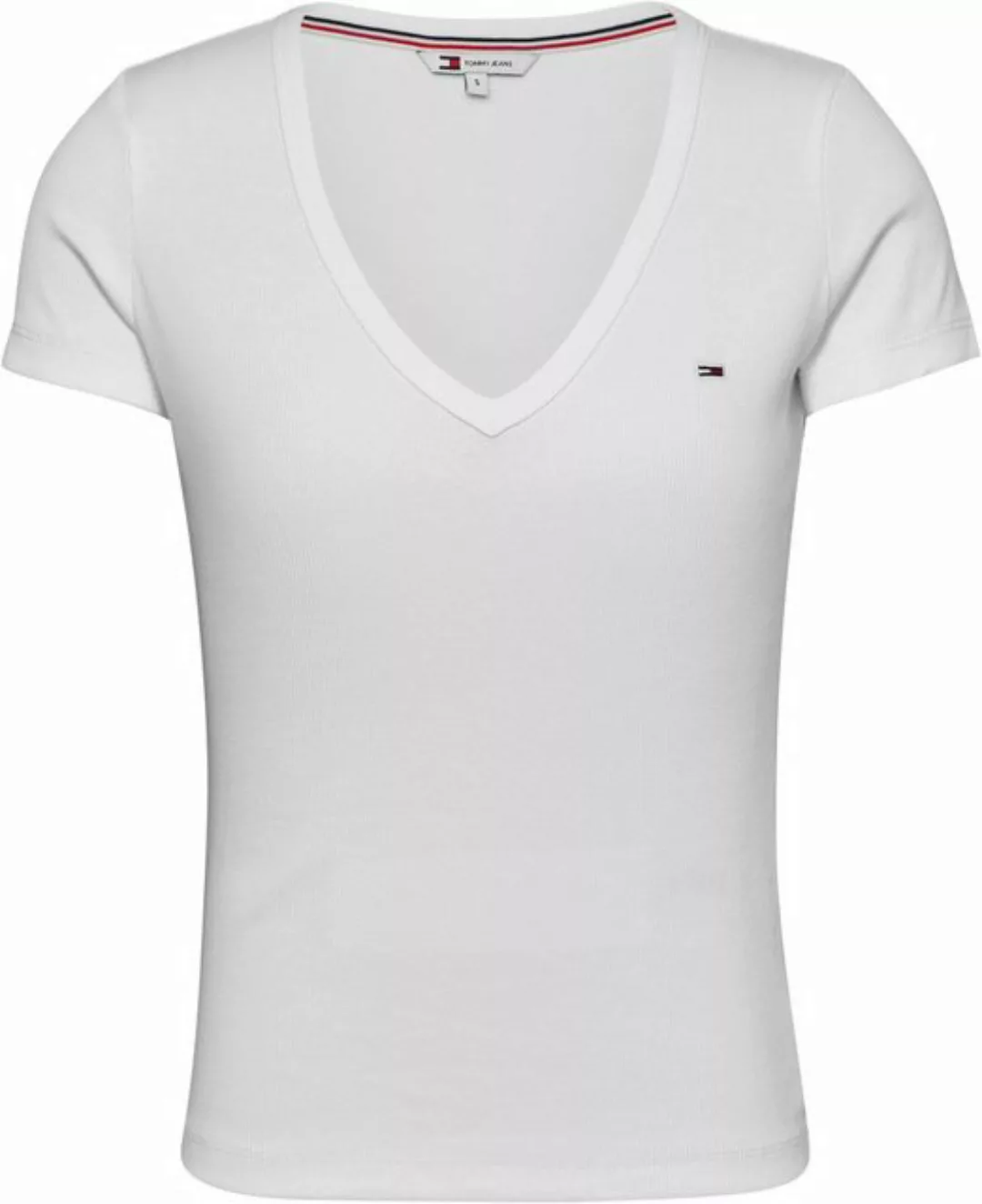 Tommy Jeans T-Shirt Slim Essential Rib V-Neck Rippshirt mit Logostickerei günstig online kaufen