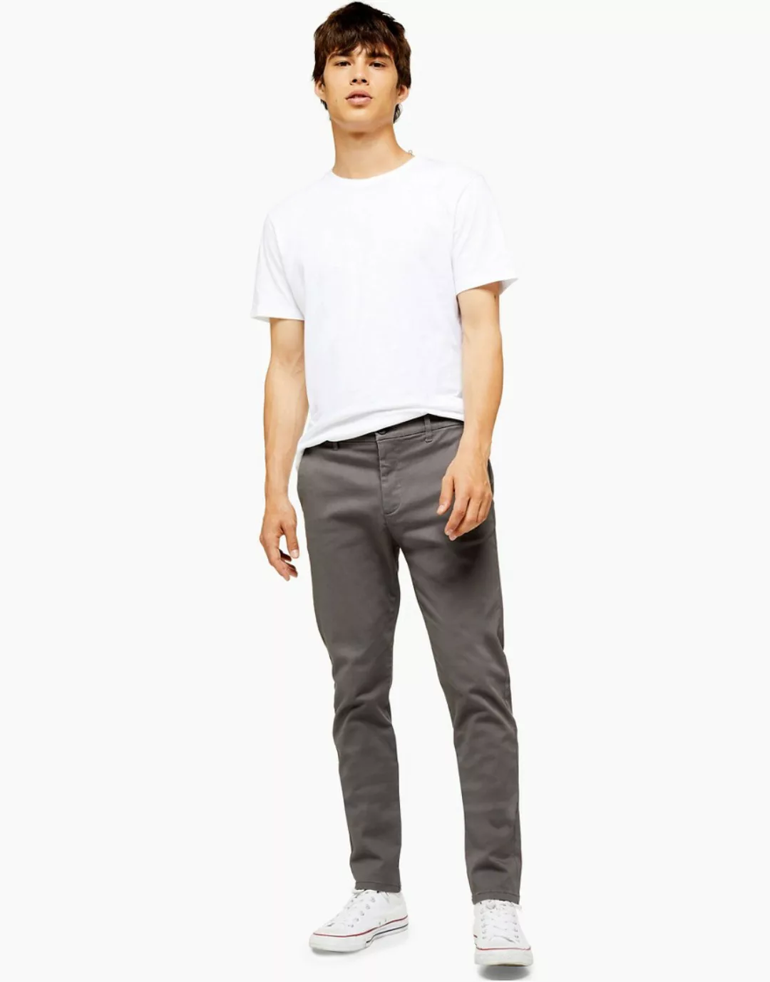 Topman – Eng geschnittene Stretch-Chinos in Anthrazit-Grau günstig online kaufen