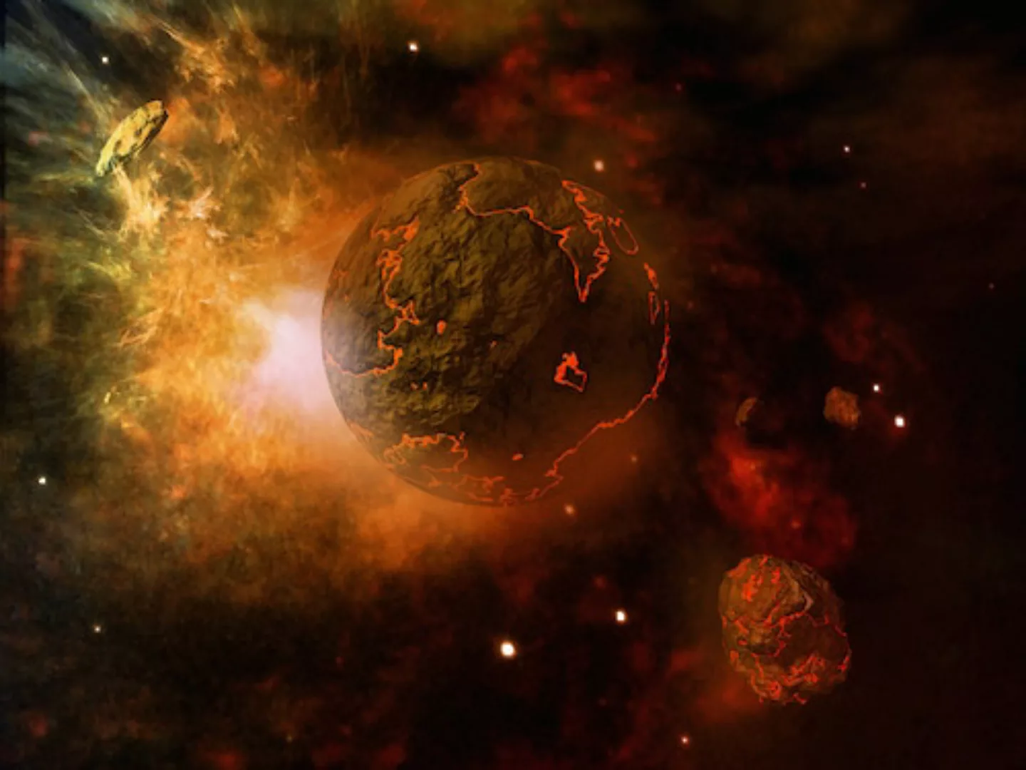Papermoon Fototapete »Feuriger Planet und Asteroiden« günstig online kaufen