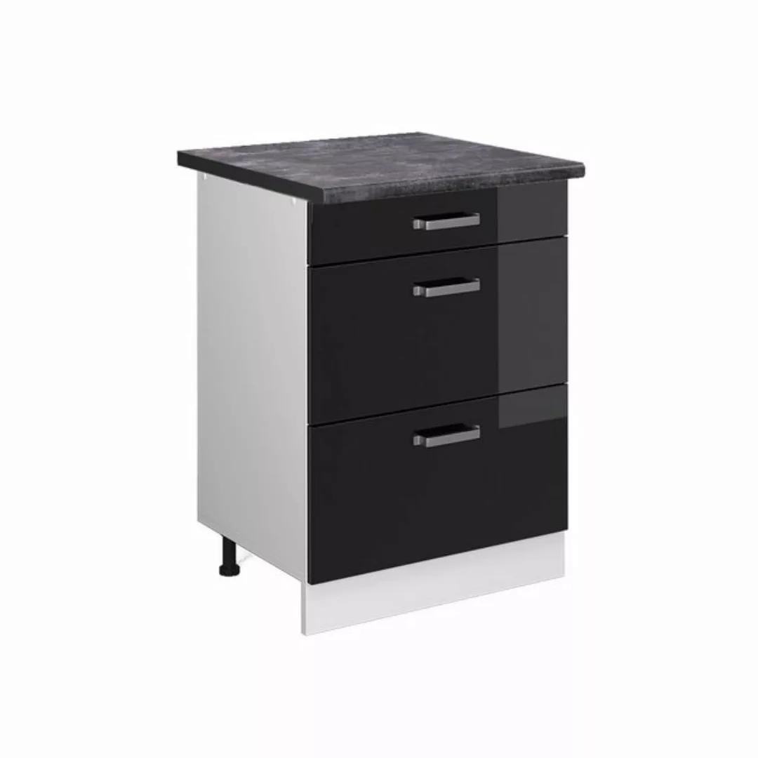 Vicco Unterschrank R-Line, Schwarz Hochglanz/Weiß, 60 cm mit Schubladen, AP günstig online kaufen