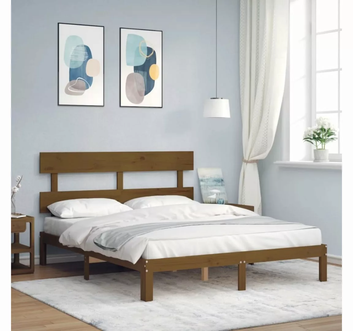 vidaXL Bett Massivholzbett mit Kopfteil Honigbraun 160x200 cm günstig online kaufen