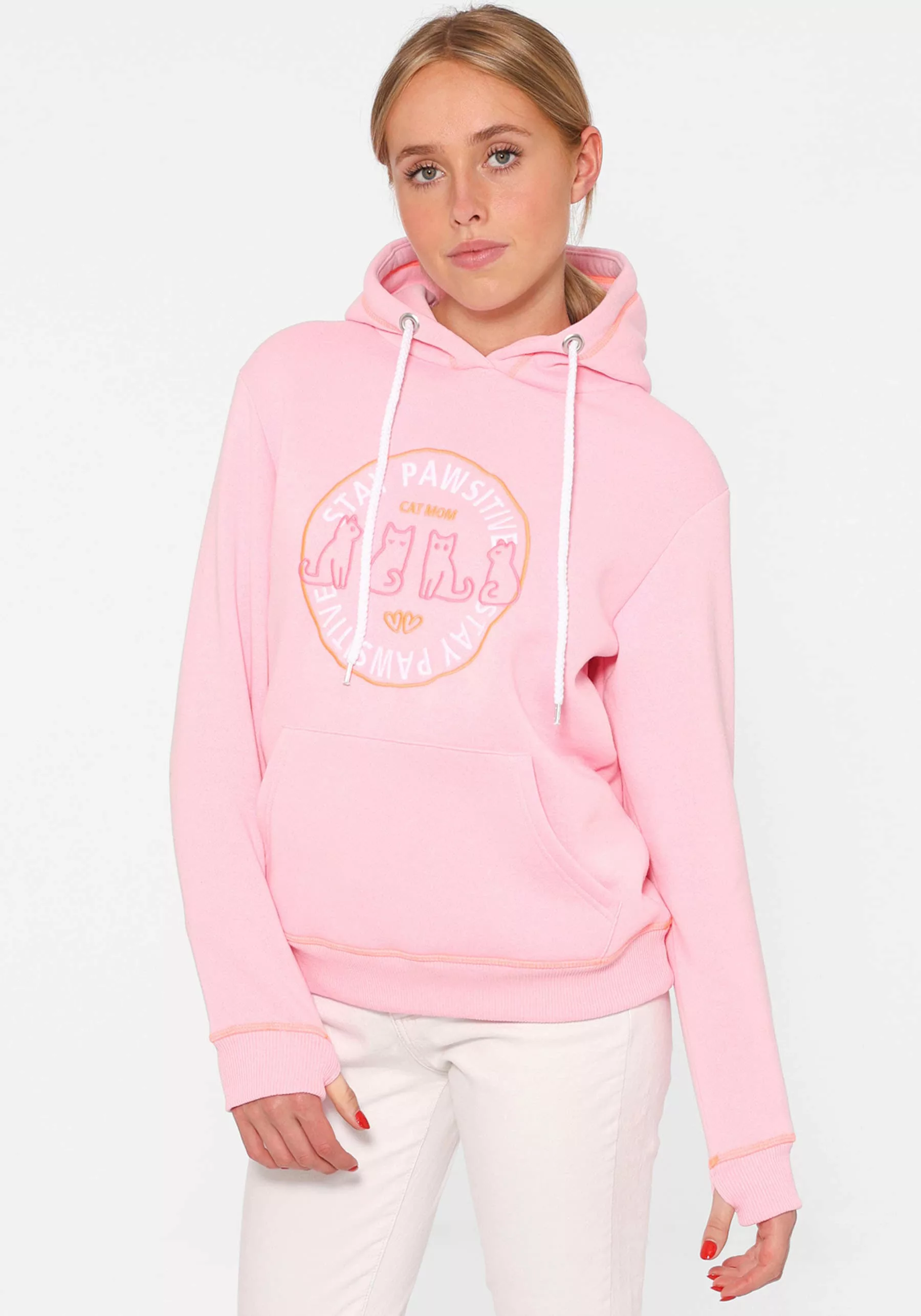 Zwillingsherz Hoodie "Cat Mom" mit aufgesticktem Katzenmotiv und Kontrastnä günstig online kaufen