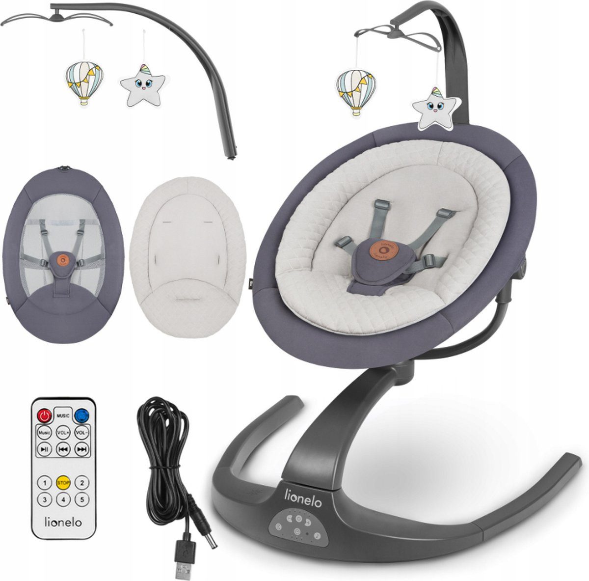 lionelo Babywippe RINA, 360° drehbarer Sitz2-in-1Schaukelsperre günstig online kaufen