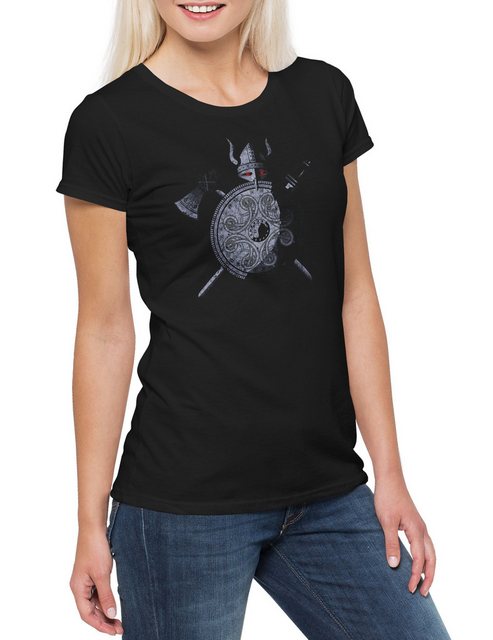 Urban Backwoods Print-Shirt Viking Warrior Damen T-Shirt Wikinger Sword Shi günstig online kaufen