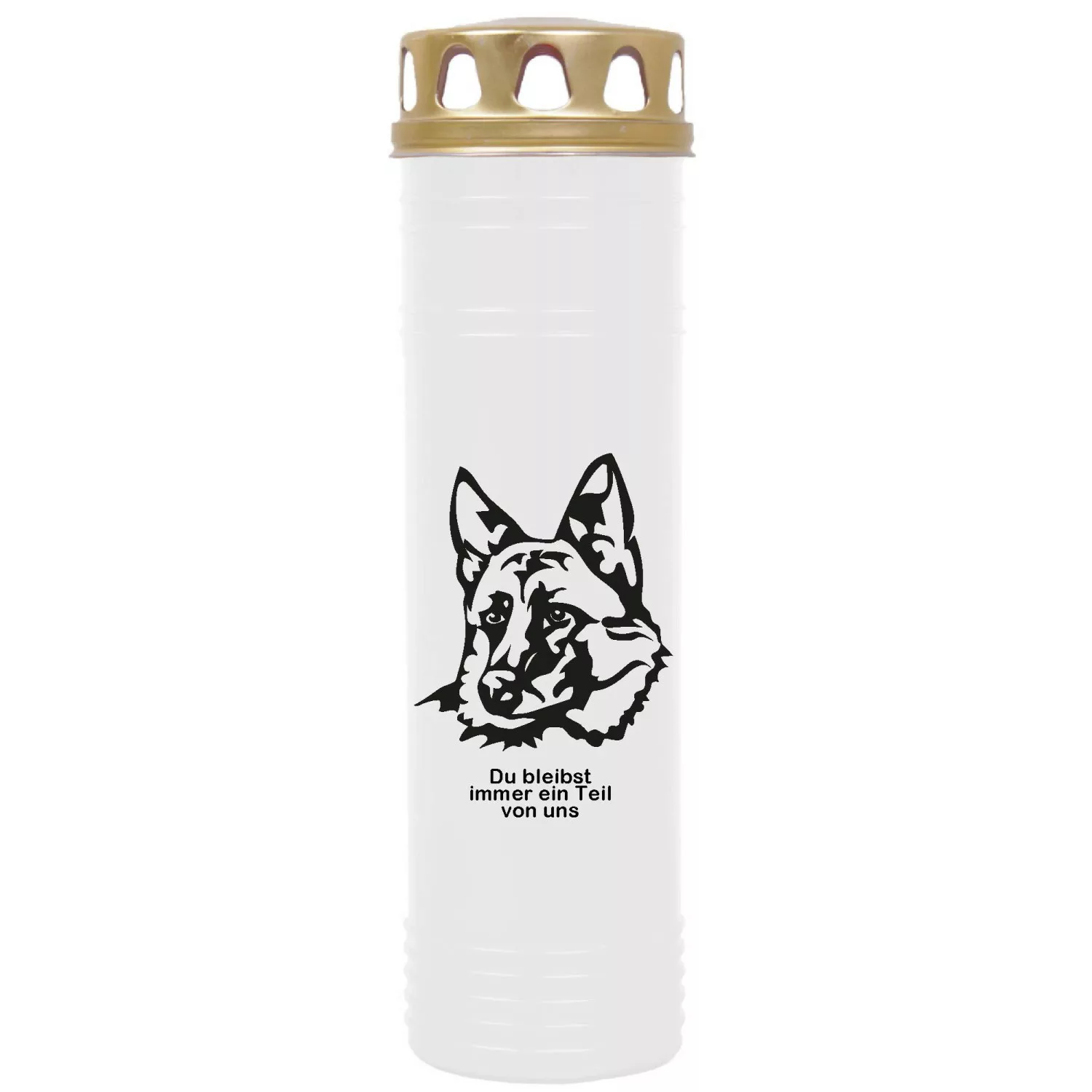 HS Candle Grabkerze Weiß 170h Deckel Gold Schäferhund günstig online kaufen