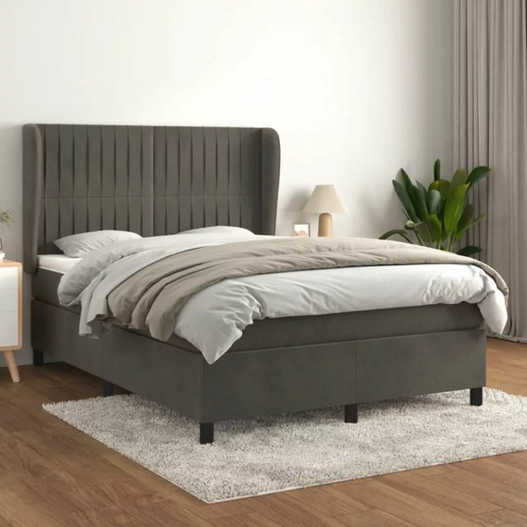 vidaXL Bettgestell Boxspringbett mit Matratze Dunkelgrau 140x200 cm Samt Be günstig online kaufen