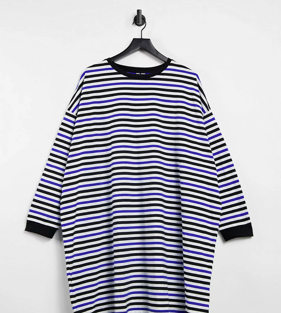 ASOS DESIGN Curve – Langärmliges Oversize-Shirtkleid mit blauen, schwarzen günstig online kaufen
