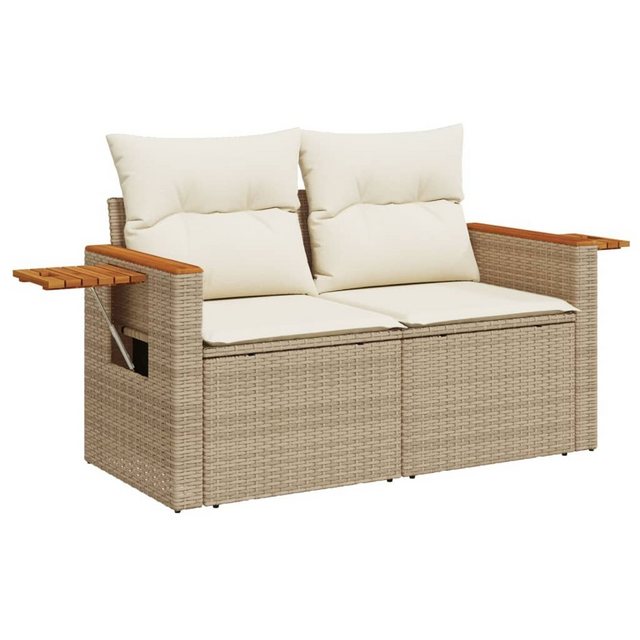 vidaXL Loungesofa Gartensofa mit Kissen 2-Sitzer Beige Poly Rattan, 1 Teile günstig online kaufen