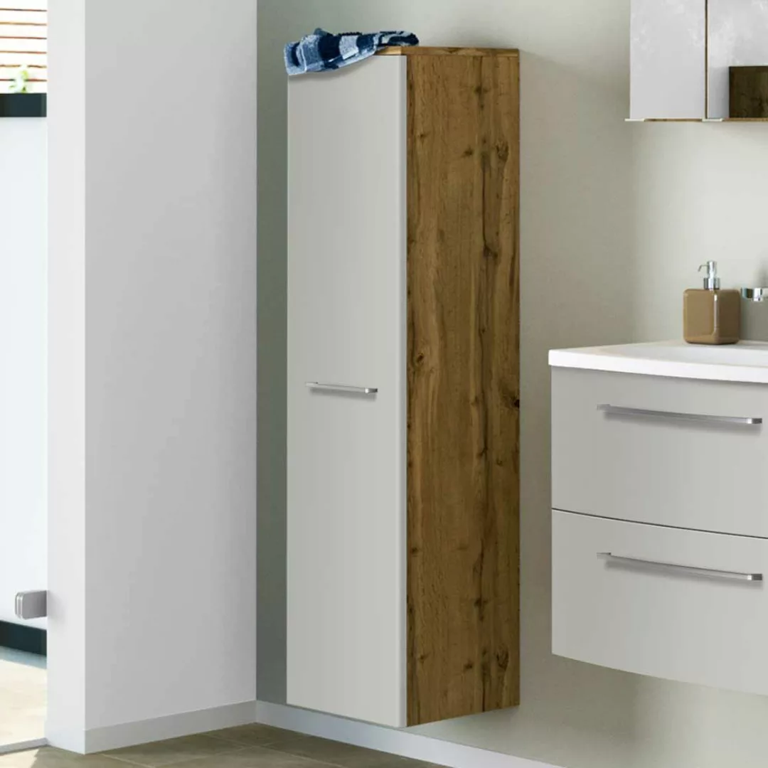 Badezimmerschrank in Hellgrau und Wildeiche Optik 30 cm breit günstig online kaufen