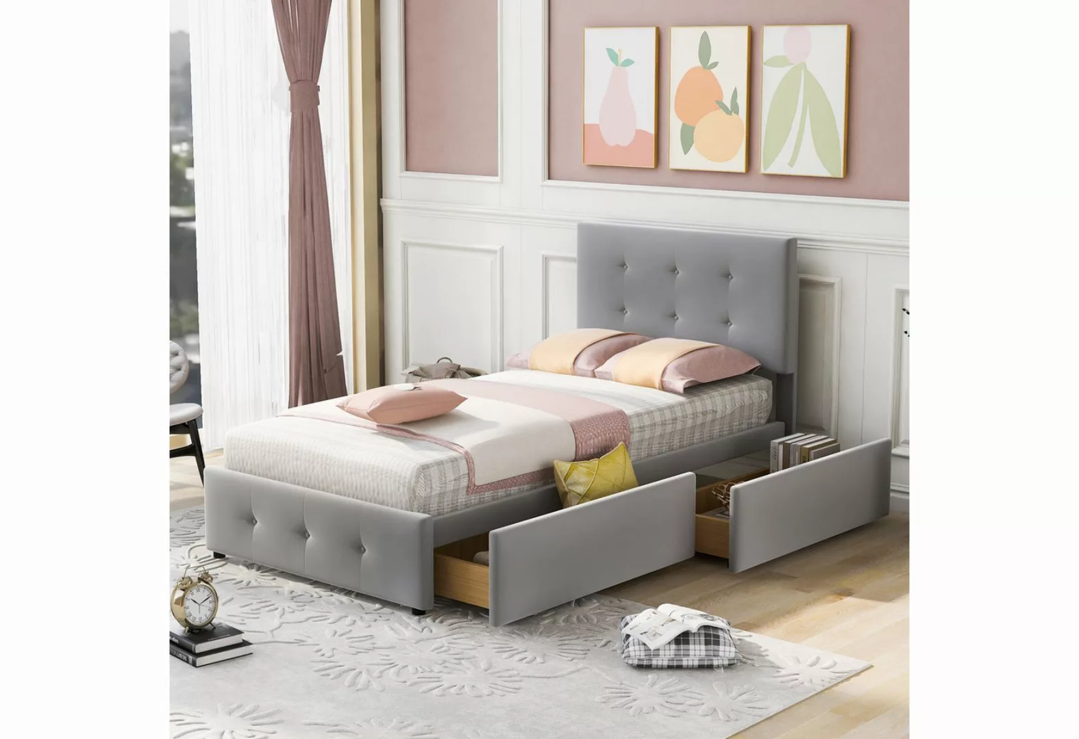 DOPWii Polsterbett Polsterbett 90x200cm Bett mit Lattenrost,Rückenlehne,2 S günstig online kaufen