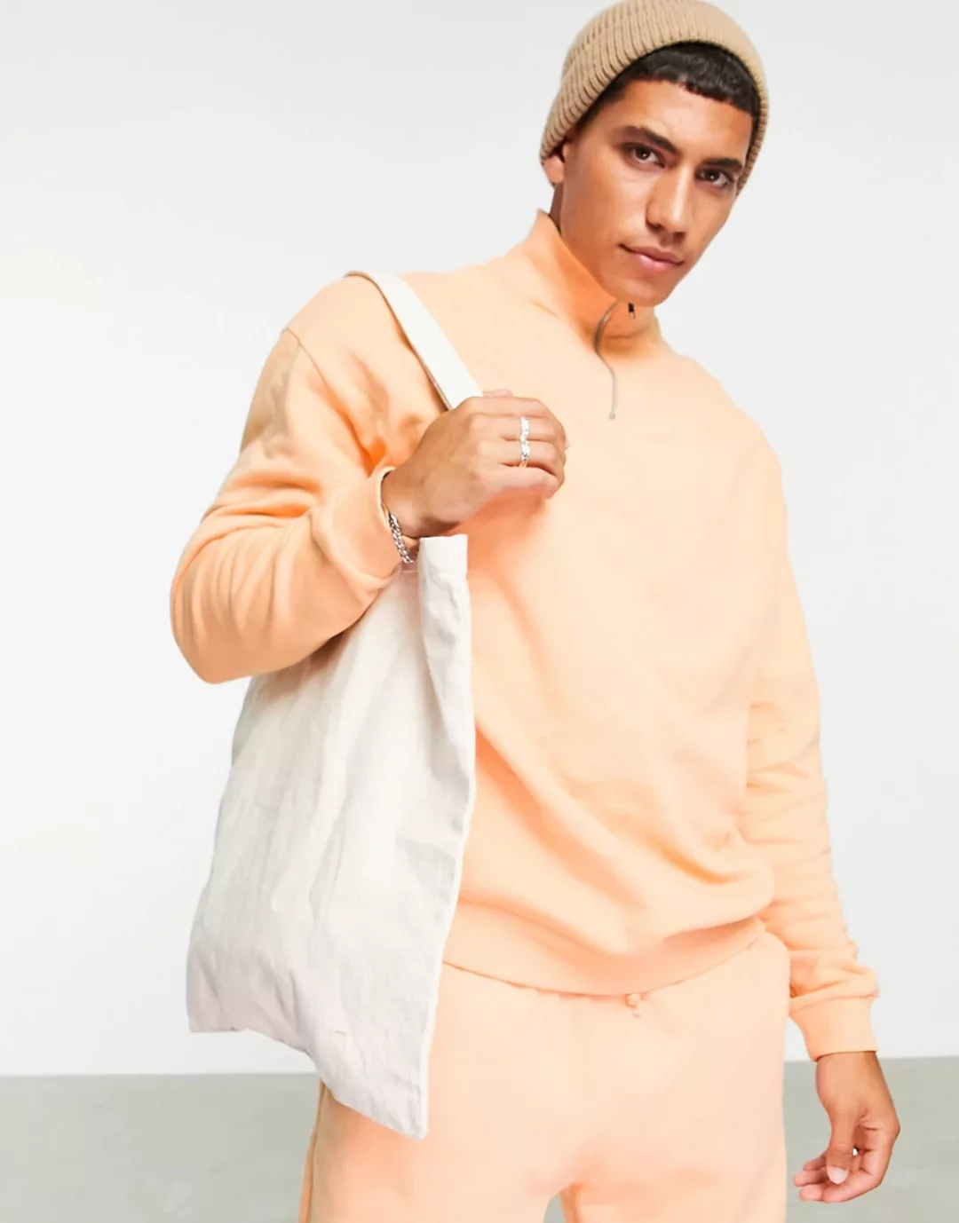 ASOS DESIGN – Oversize-Sweatshirt in Orange mit kurzem Reißverschluss, Komb günstig online kaufen