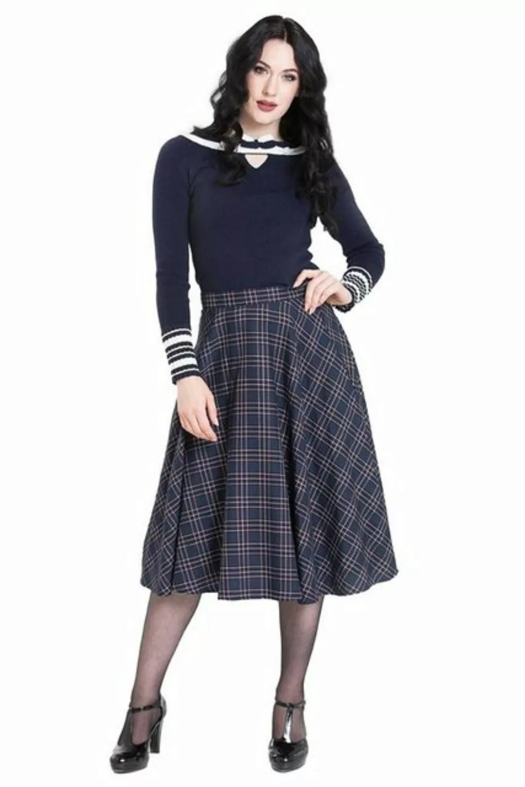 Hell Bunny A-Linien-Rock Peebles 50's Skirt Tartan Blau Kariert Retro Vinta günstig online kaufen