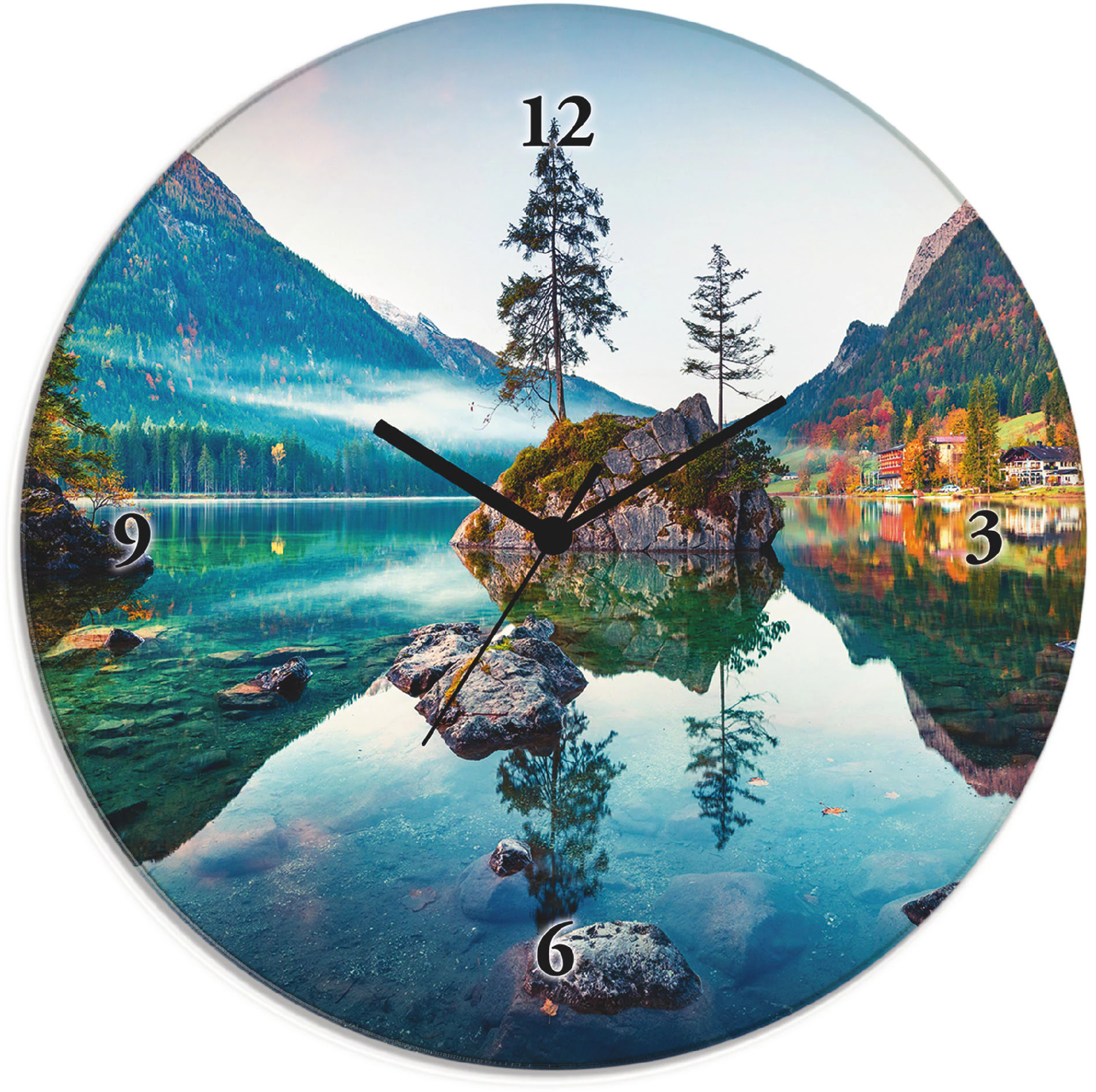 Artland Wanduhr "Glasuhr rund Herbstszene des Hintersee vor Alpen", wahlwei günstig online kaufen