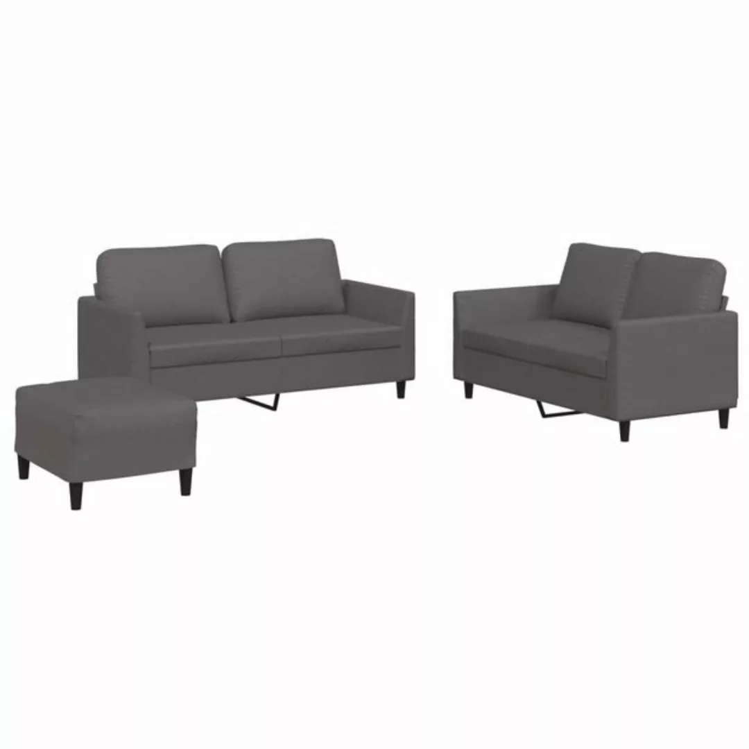 vidaXL Sofa 3-tlg. Sofagarnitur mit Kissen Grau Kunstleder günstig online kaufen