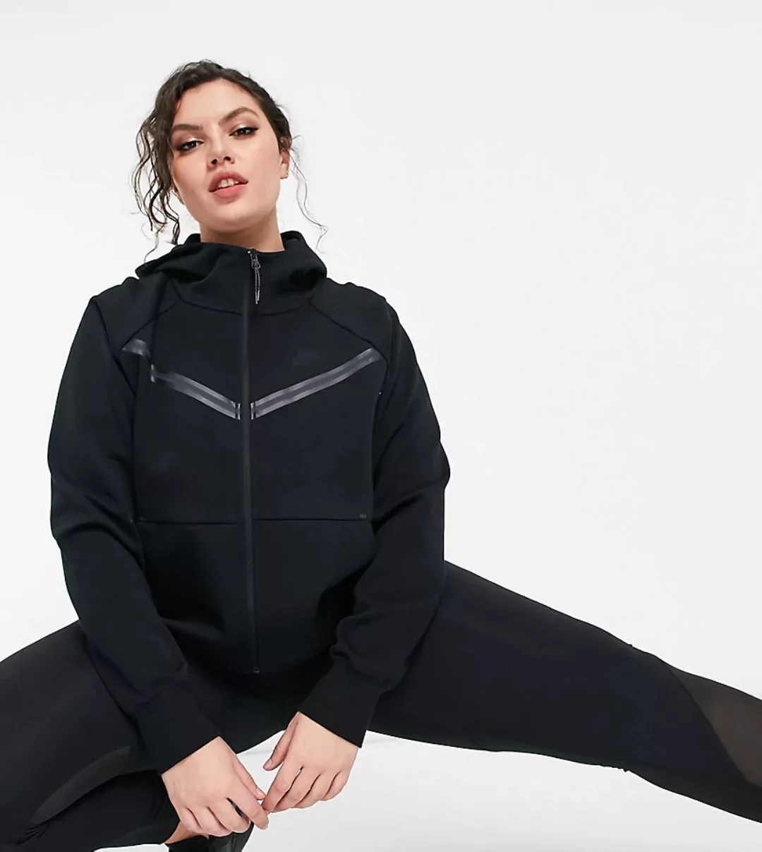 Nike Plus – Tech Fleece – Schwarze Funktions-Kapuzenjacke mit Reißverschlus günstig online kaufen