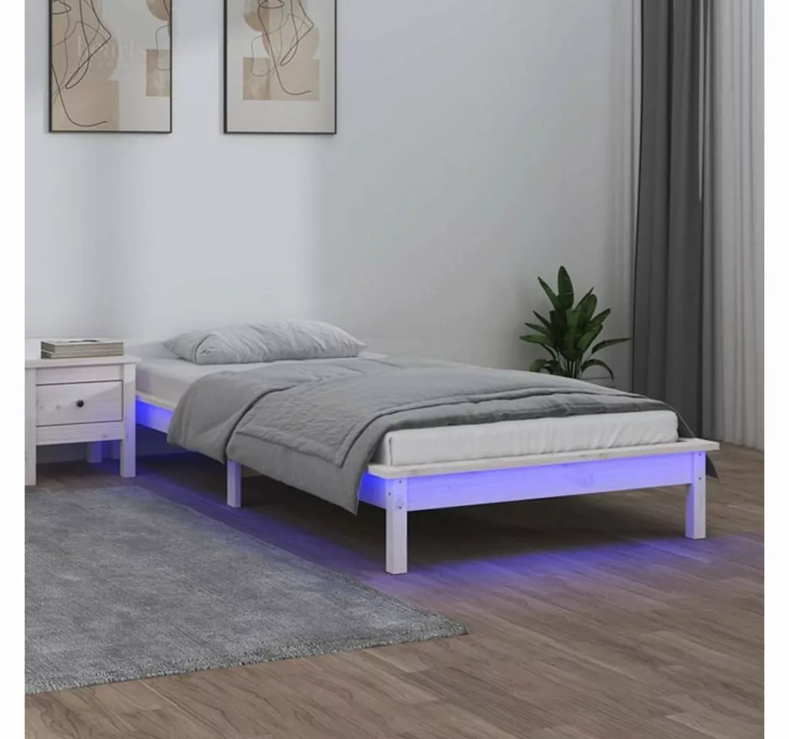 vidaXL Bett Massivholzbett mit LEDs Weiß 90x190 cm günstig online kaufen