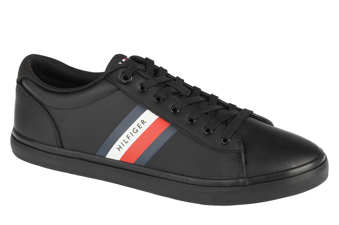 Tommy Hilfiger – Essential – Sneaker aus Leder mit Streifen in Schwarz günstig online kaufen