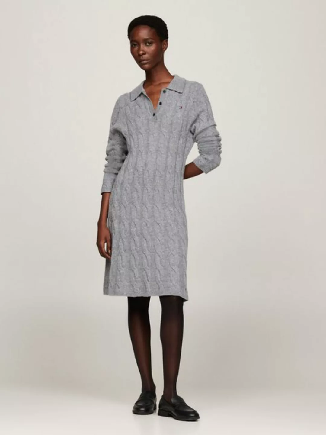 Tommy Hilfiger Strickkleid "SOFT WOOL CABLE POLO SWT DRESS", mit Zopfmuster günstig online kaufen