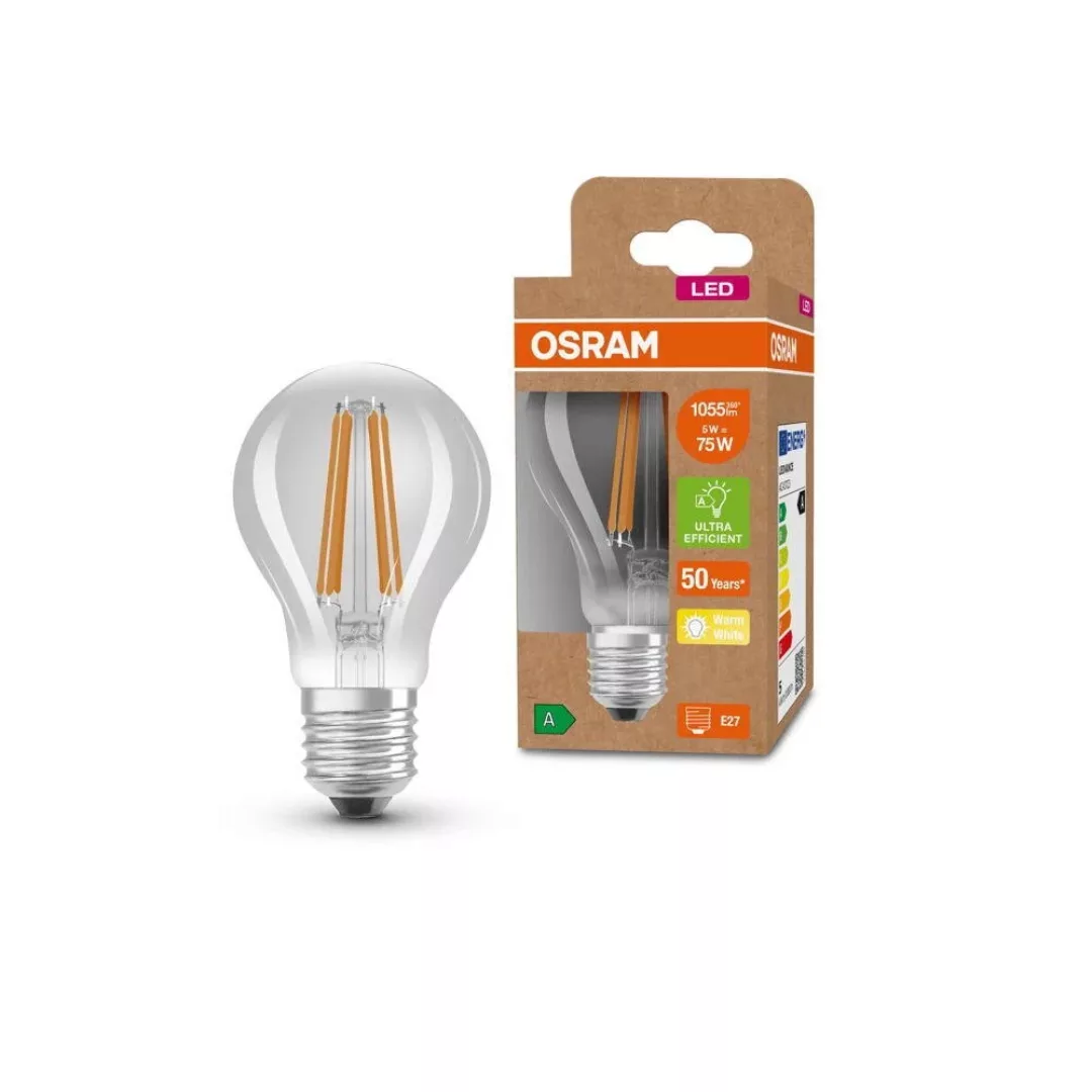 Osram LED Lampe ersetzt 75W E27 Birne - A60 in Transparent 5W 1055lm 3000K günstig online kaufen