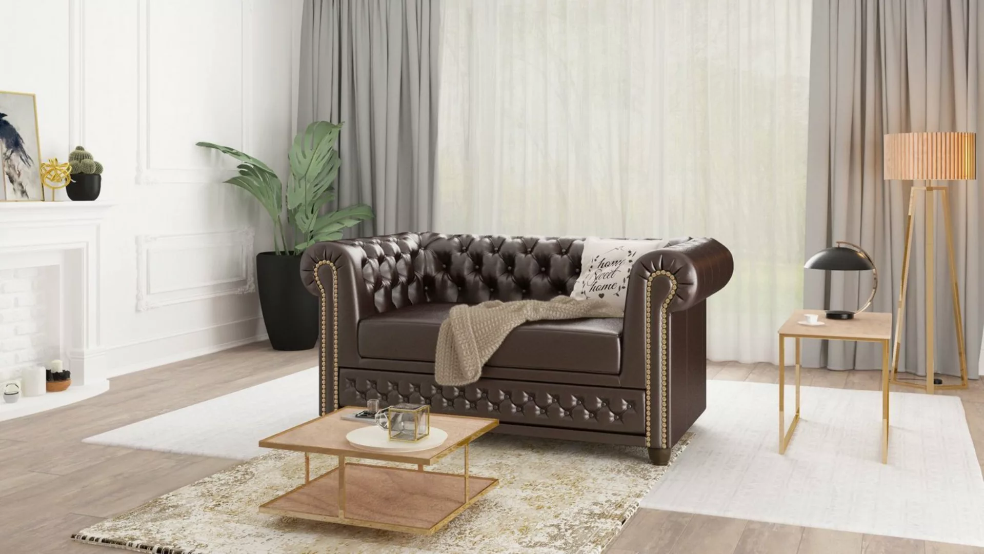 S-Style Möbel Chesterfield-Sofa Jeff 2 sitzer mit Schlaffunktion aus vegane günstig online kaufen