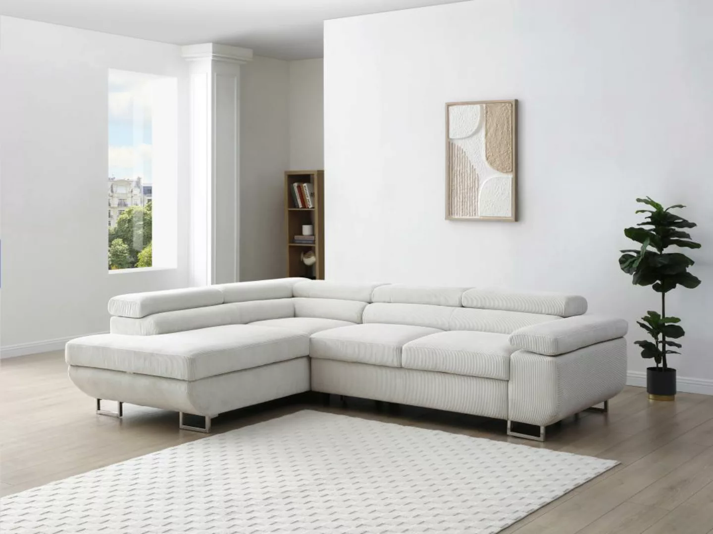 Ecksofa mit Schlaffunktion - Ecke links - Cord - Beige - NURAZIO günstig online kaufen