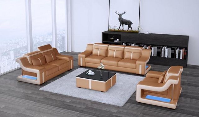 JVmoebel Sofa Luxus Grauer Dreisitzer mit LED Beleuchtung stilvolles Sofa N günstig online kaufen