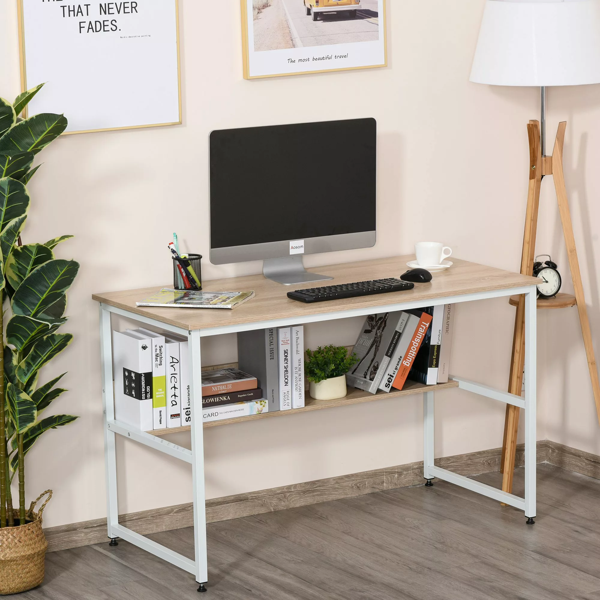 HOMCOM Schreibtisch  Computertisch für Arbeitszimmer mit Regal, modernes De günstig online kaufen
