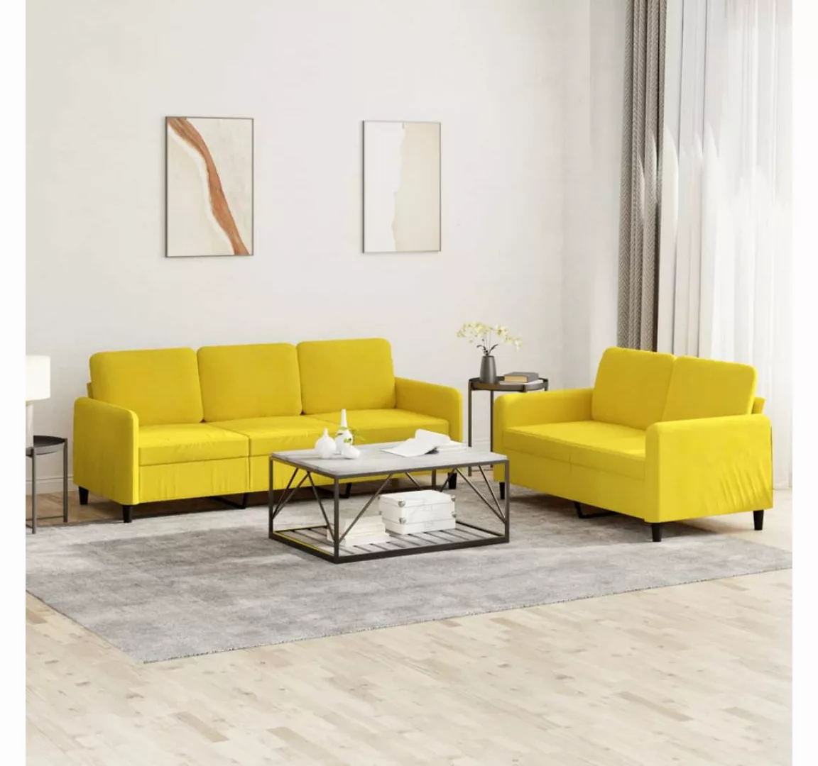 vidaXL Sofa Sofagarnitur Set mit Kissen Samt, 2-tlg., Gelb günstig online kaufen