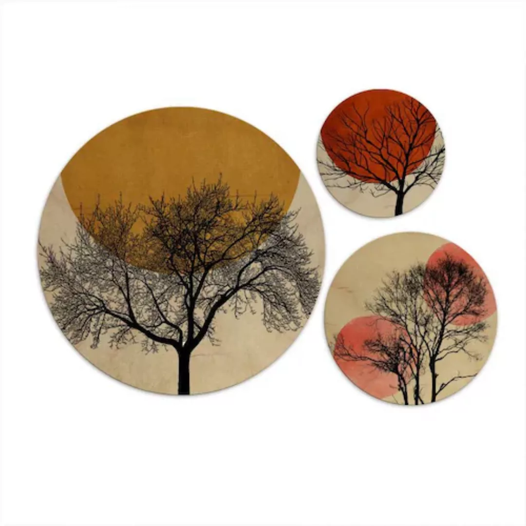 Wall-Art Mehrteilige Bilder »Warmer Sonnenuntergang rund«, Blumen, (Set, 3 günstig online kaufen