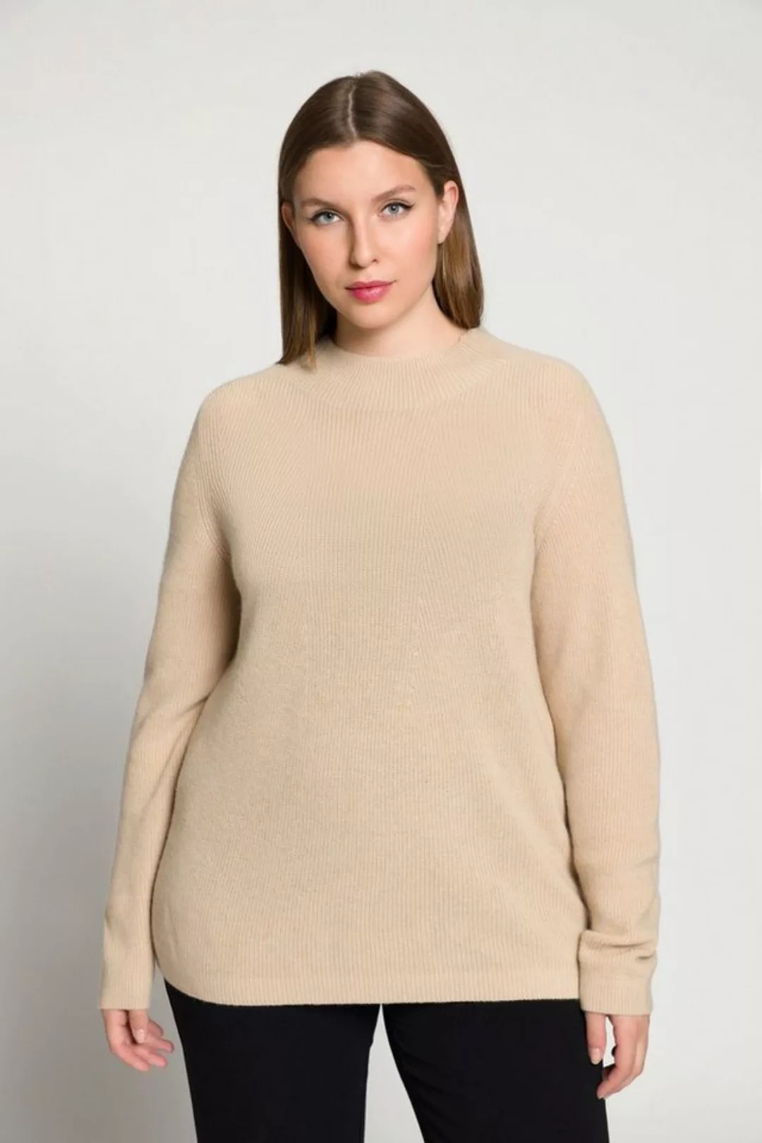 Ulla Popken Strickpullover Pullover Wollmischung Rippstrick Stehkragen günstig online kaufen