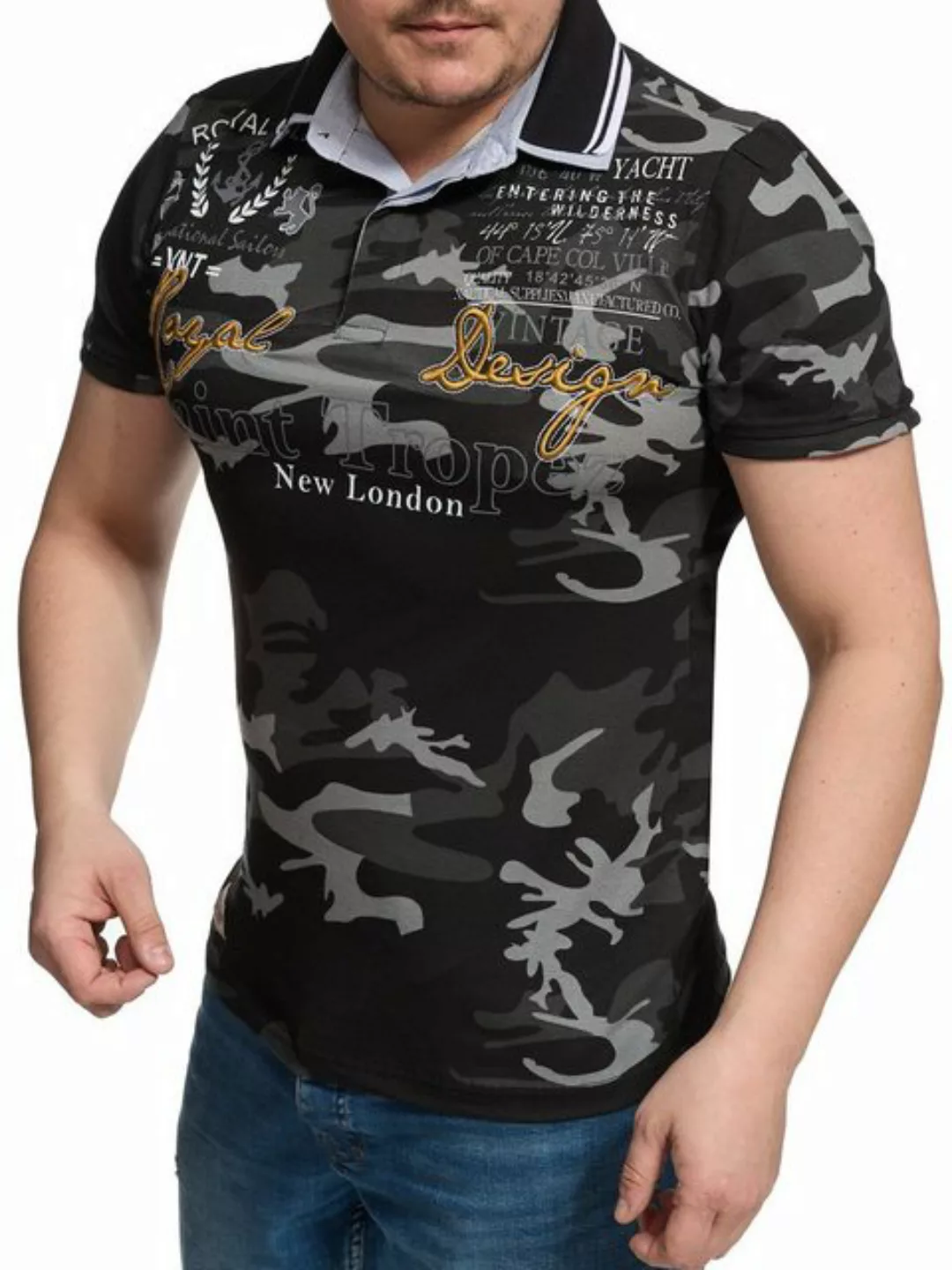 L.gonline Poloshirt Herren Polo Shirt Royal Design, Washed Shirt, Kurzarm H günstig online kaufen