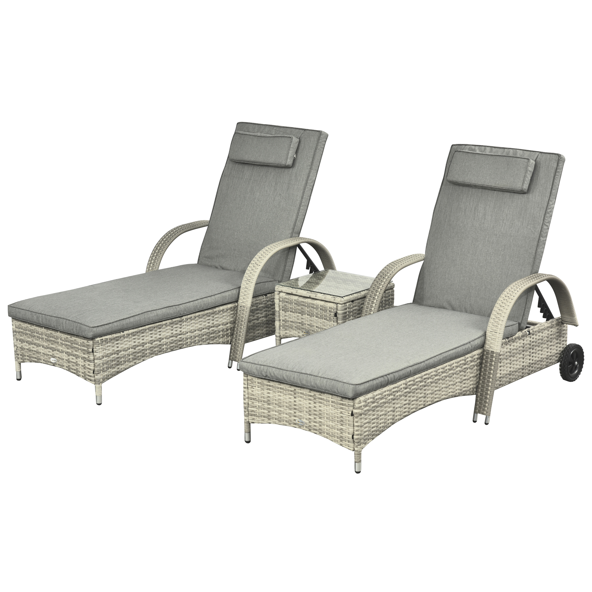 Outsunny Sonnenliege mit Tisch 3er-Set Gartenmöbel Polyrattan Metall Garten günstig online kaufen