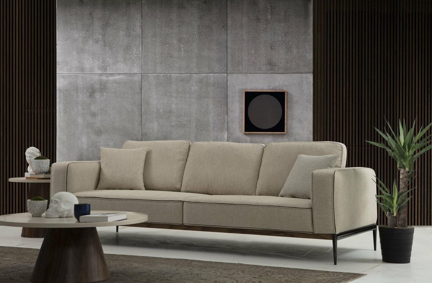 Xlmoebel 3-Sitzer Beige Modernes Dreisitzerstoffsofa für Wohnzimmer, 1 Teil günstig online kaufen