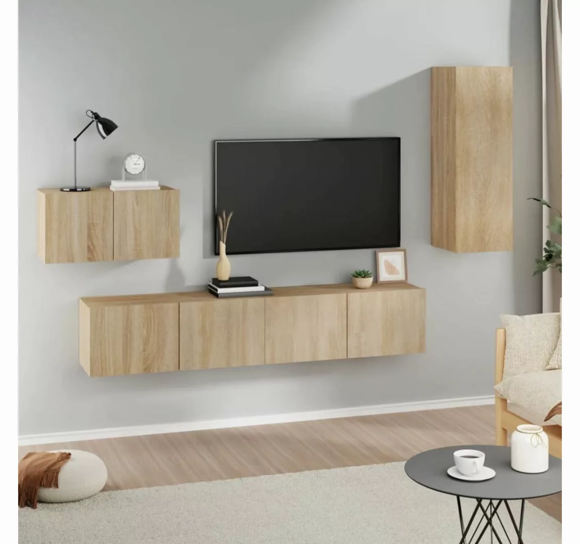 vidaXL TV-Schrank 4-tlg. TV-Schrank-Set Sonoma-Eiche Holzwerkstoff (4-St) günstig online kaufen