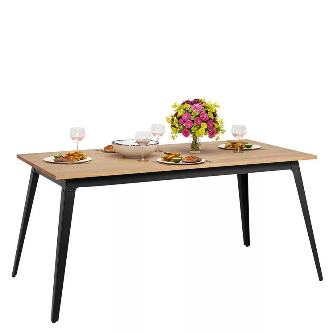 Esszimmer Tisch aus Kiefer Massivholz Metall Vierfußgestell günstig online kaufen
